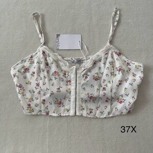 Bershka Floral Satin‎ Corset Crop Top White NWT Size Large